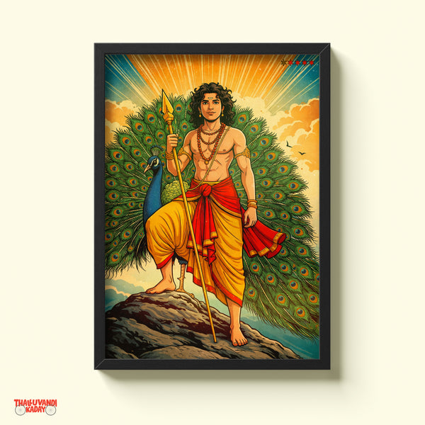 Lord Murugan with Peacock – Vintage Divine Wall Art Poster